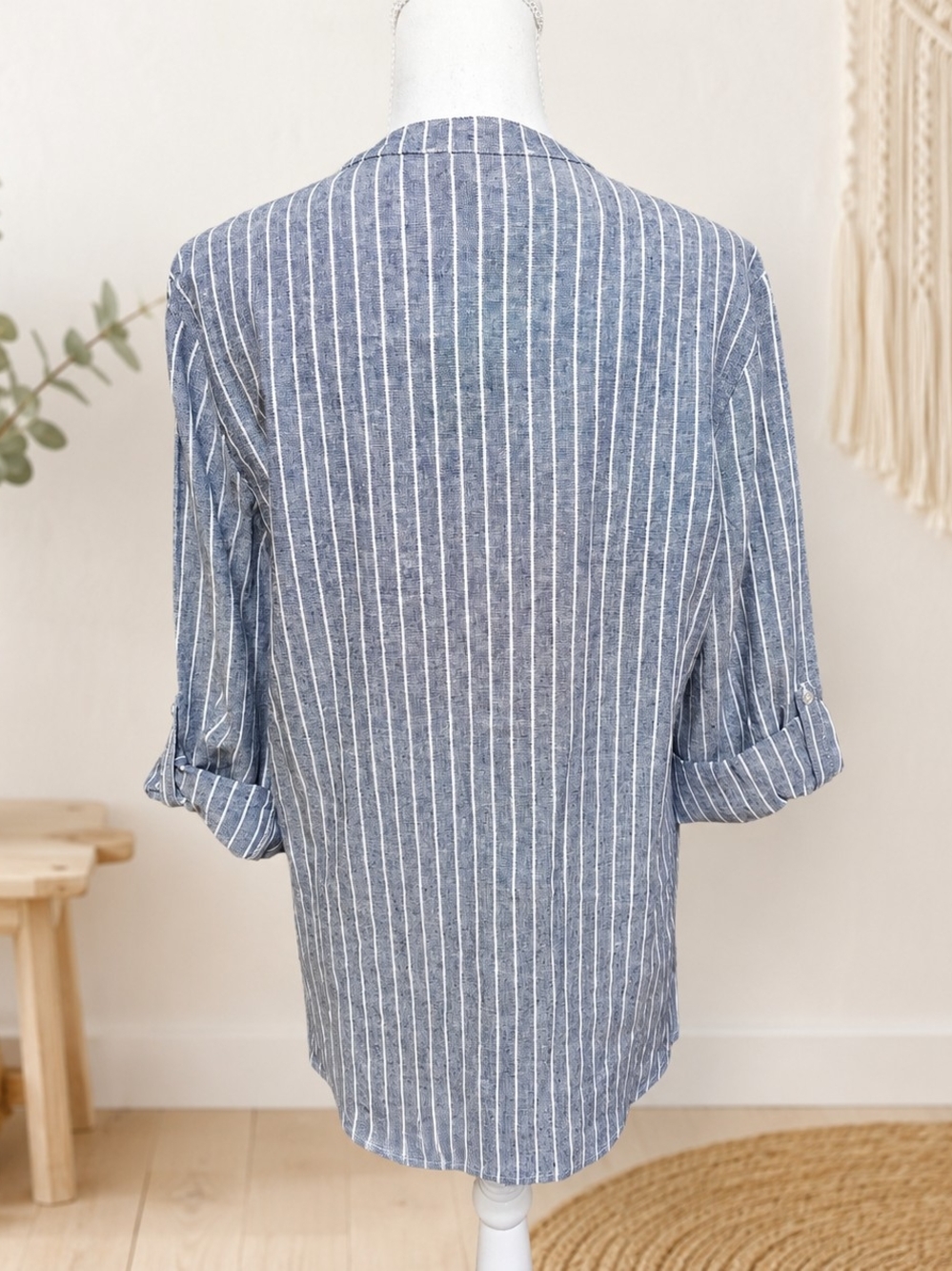 Nine West Blue and White Striped Button-Down Shirt MP NWT - Picture 3 of 9